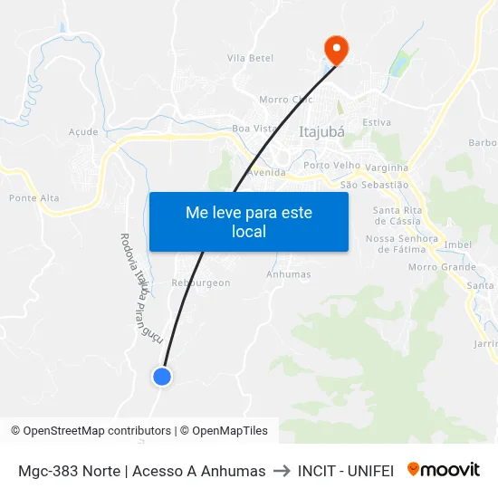 Mgc-383 Norte | Acesso A Anhumas to INCIT - UNIFEI map