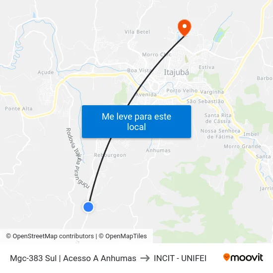 Mgc-383 Sul | Acesso A Anhumas to INCIT - UNIFEI map