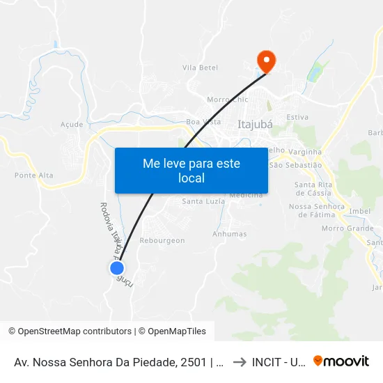 Av. Nossa Senhora Da Piedade, 2501 | Bairro Capituba to INCIT - UNIFEI map