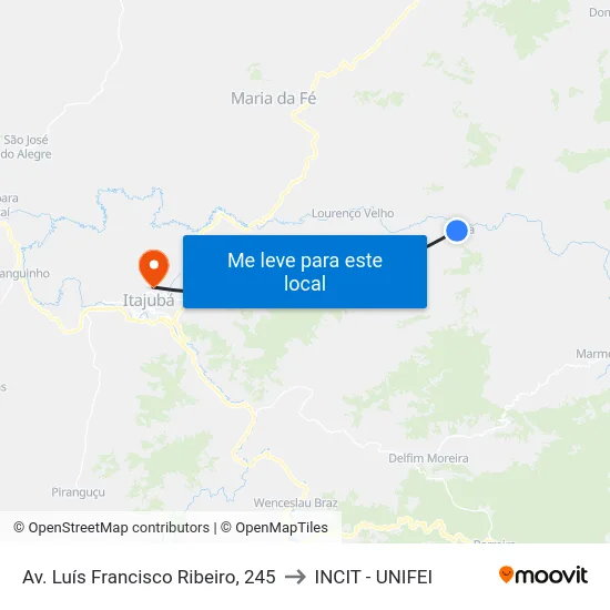 Av. Luís Francisco Ribeiro, 245 to INCIT - UNIFEI map