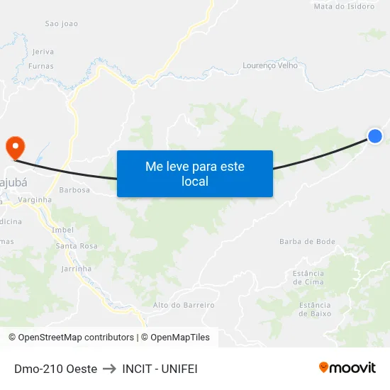 Dmo-210 Oeste to INCIT - UNIFEI map