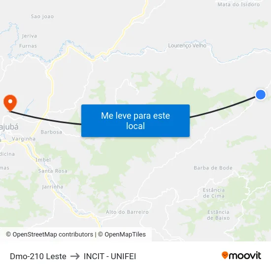 Dmo-210 Leste to INCIT - UNIFEI map