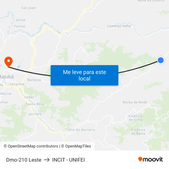 Dmo-210 Leste to INCIT - UNIFEI map