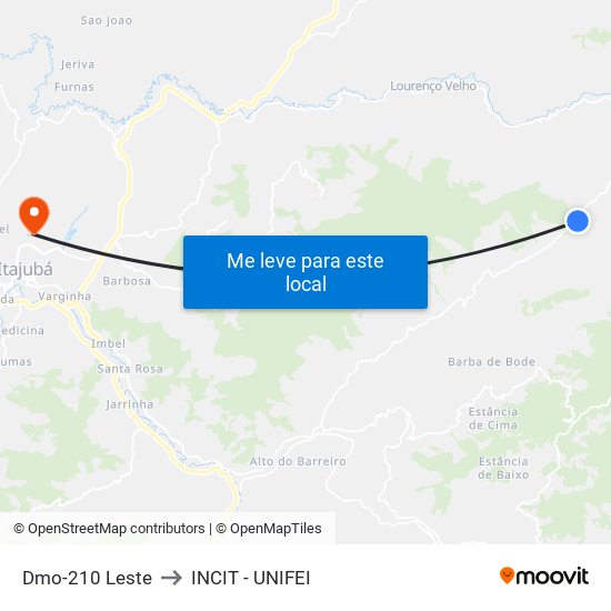 Dmo-210 Leste to INCIT - UNIFEI map