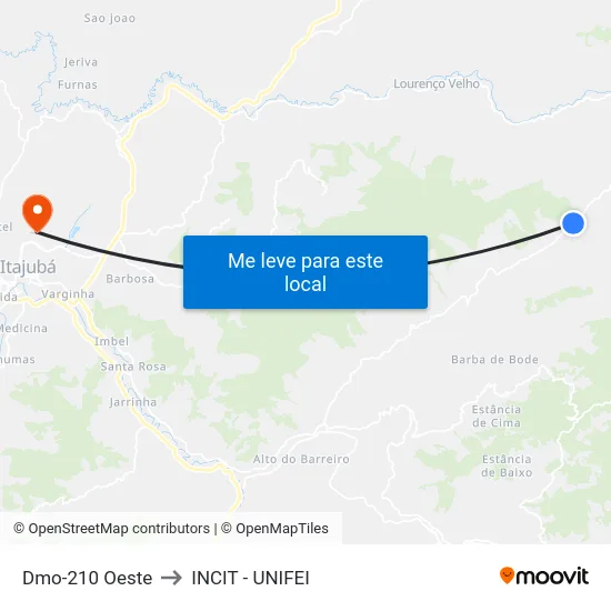 Dmo-210 Oeste to INCIT - UNIFEI map