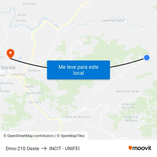 Dmo-210 Oeste to INCIT - UNIFEI map