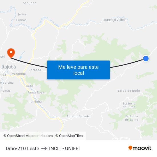 Dmo-210 Leste to INCIT - UNIFEI map