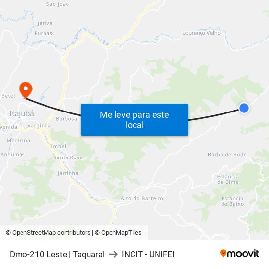 Dmo-210 Leste | Taquaral to INCIT - UNIFEI map