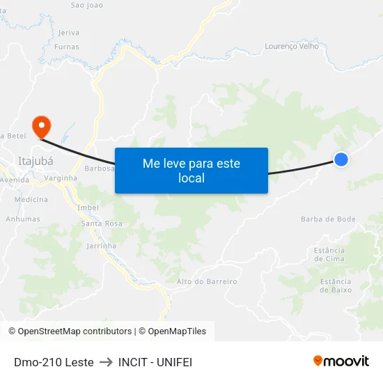 Dmo-210 Leste to INCIT - UNIFEI map