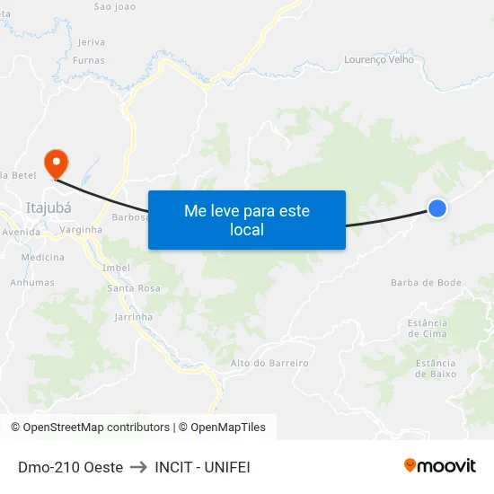 Dmo-210 Oeste to INCIT - UNIFEI map