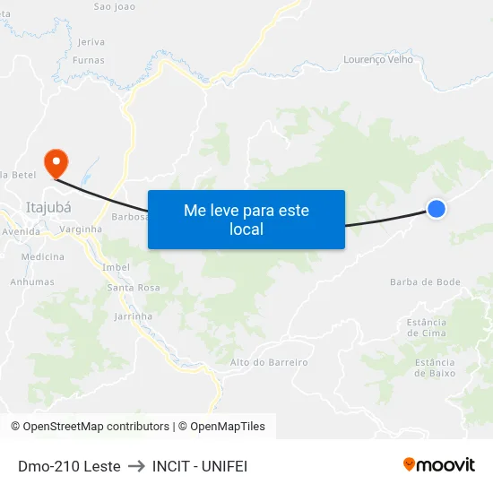 Dmo-210 Leste to INCIT - UNIFEI map