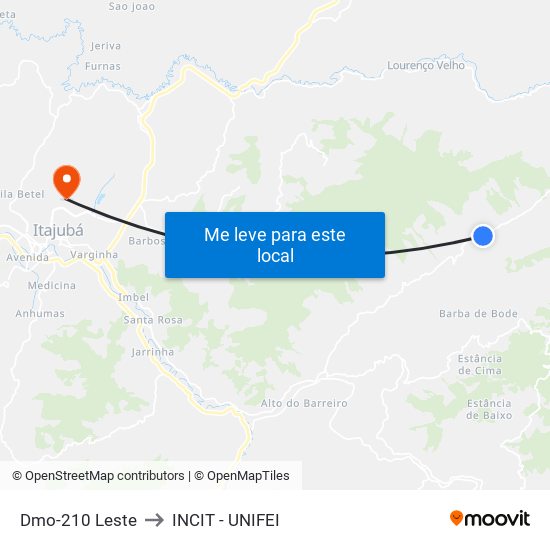 Dmo-210 Leste to INCIT - UNIFEI map