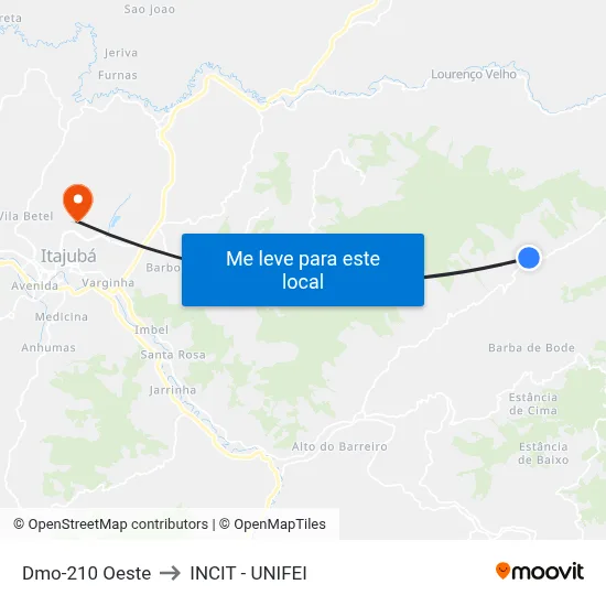 Dmo-210 Oeste to INCIT - UNIFEI map