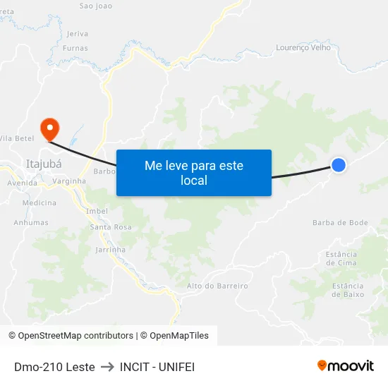 Dmo-210 Leste to INCIT - UNIFEI map