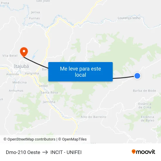 Dmo-210 Oeste to INCIT - UNIFEI map