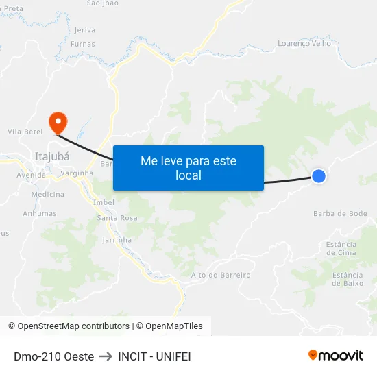 Dmo-210 Oeste to INCIT - UNIFEI map