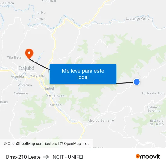 Dmo-210 Leste to INCIT - UNIFEI map