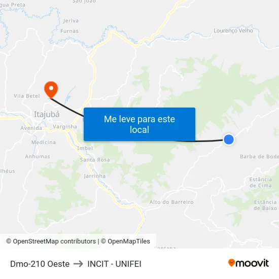 Dmo-210 Oeste to INCIT - UNIFEI map