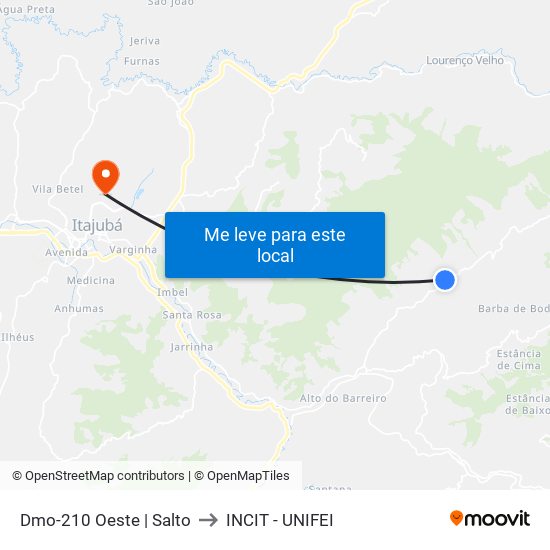 Dmo-210 Oeste | Salto to INCIT - UNIFEI map