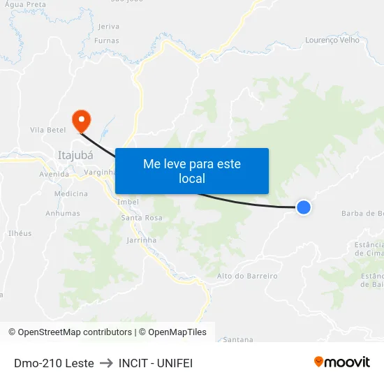 Dmo-210 Leste to INCIT - UNIFEI map