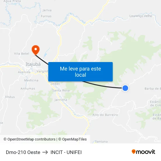 Dmo-210 Oeste to INCIT - UNIFEI map