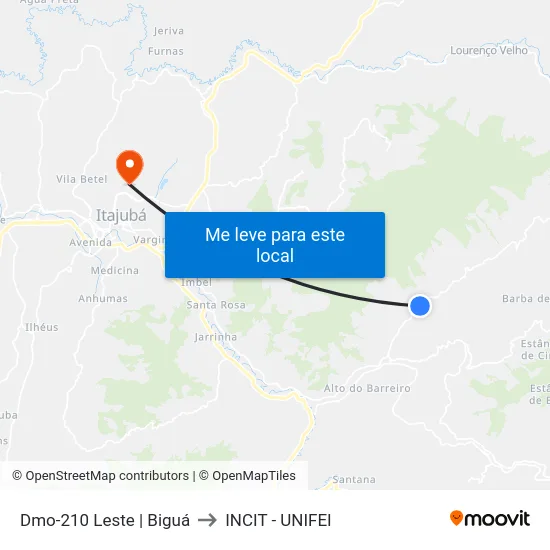 Dmo-210 Leste | Biguá to INCIT - UNIFEI map