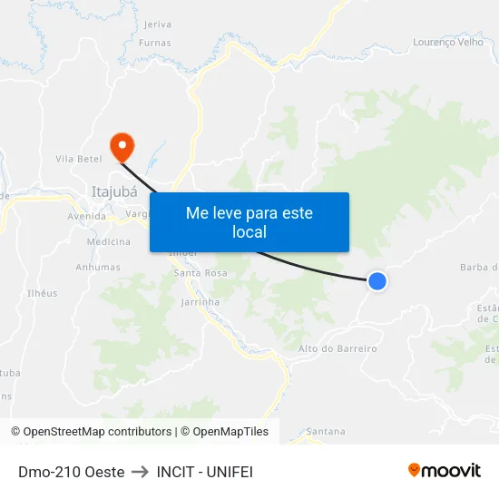 Dmo-210 Oeste to INCIT - UNIFEI map