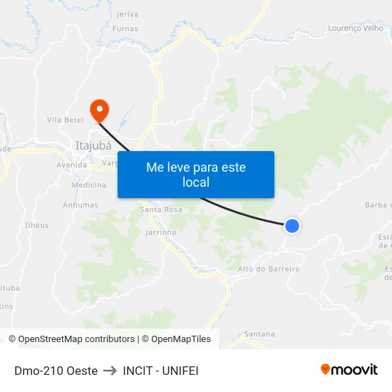 Dmo-210 Oeste to INCIT - UNIFEI map