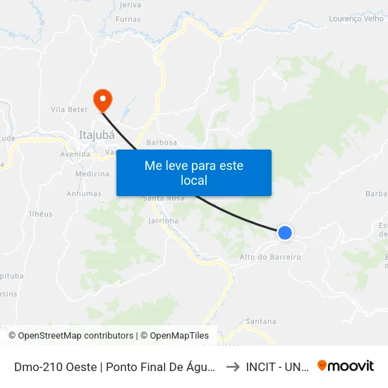 Dmo-210 Oeste | Ponto Final De Água Limpa to INCIT - UNIFEI map