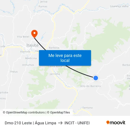 Dmo-210 Leste | Água Limpa to INCIT - UNIFEI map