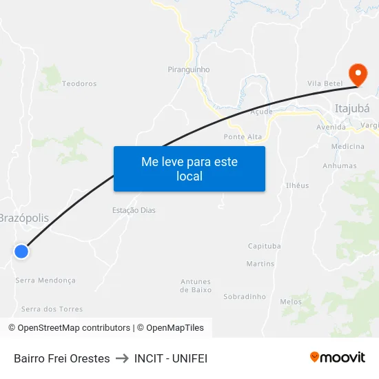 Bairro Frei Orestes to INCIT - UNIFEI map