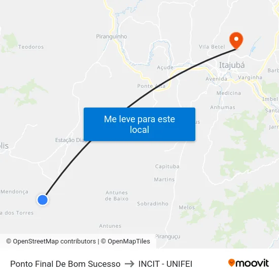 Ponto Final De Bom Sucesso to INCIT - UNIFEI map