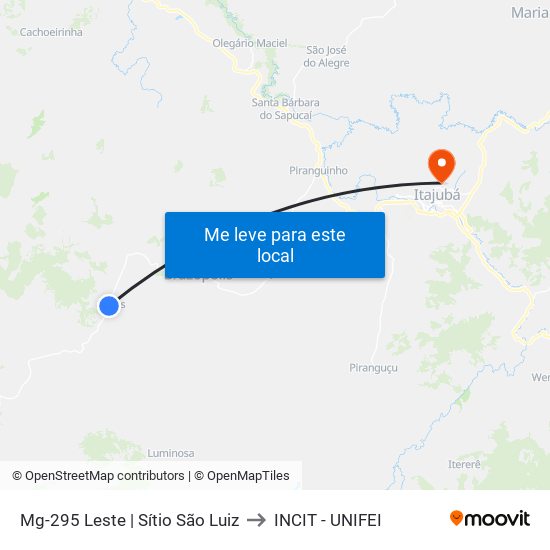 Mg-295 Leste | Sítio São Luiz to INCIT - UNIFEI map