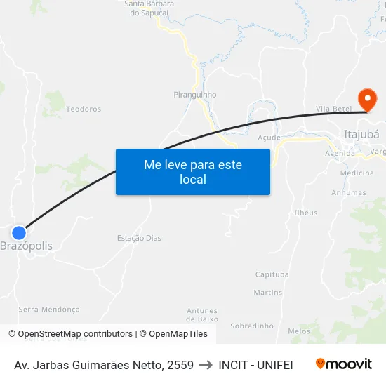Av. Jarbas Guimarães Netto, 2559 to INCIT - UNIFEI map