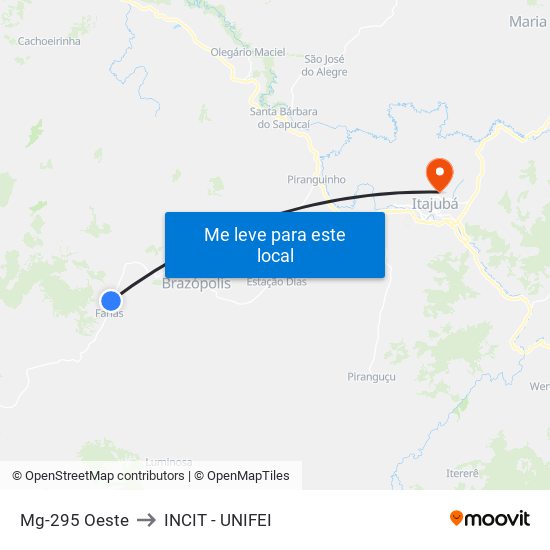 Mg-295 Oeste to INCIT - UNIFEI map