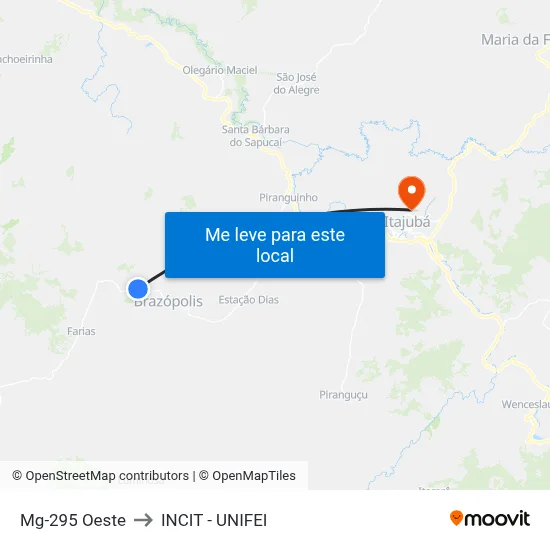 Mg-295 Oeste to INCIT - UNIFEI map