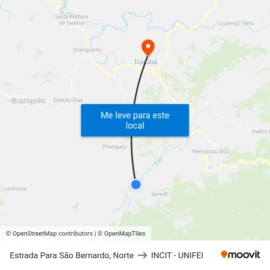 Estrada Para São Bernardo, Norte to INCIT - UNIFEI map