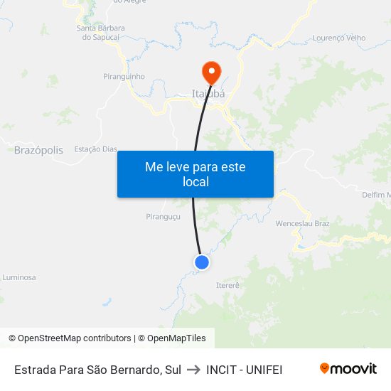 Estrada Para São Bernardo, Sul to INCIT - UNIFEI map