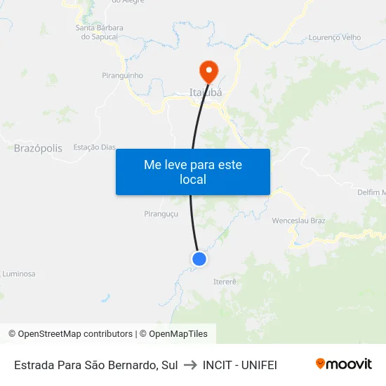 Estrada Para São Bernardo, Sul to INCIT - UNIFEI map