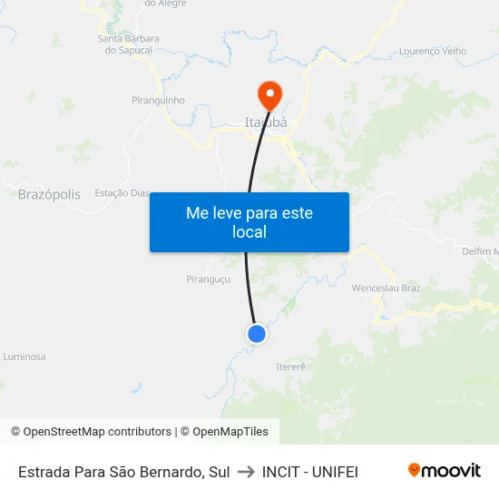 Estrada Para São Bernardo, Sul to INCIT - UNIFEI map