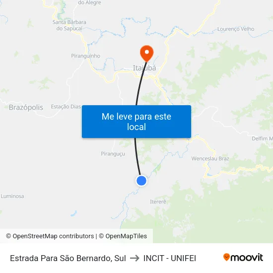 Estrada Para São Bernardo, Sul to INCIT - UNIFEI map