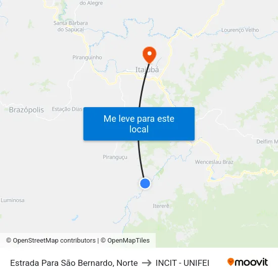 Estrada Para São Bernardo, Norte to INCIT - UNIFEI map