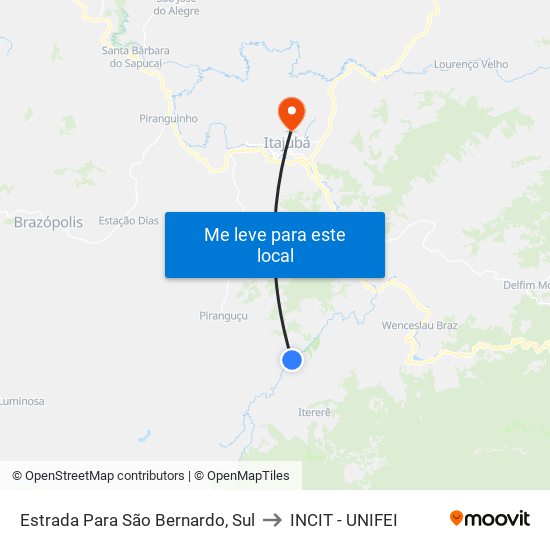 Estrada Para São Bernardo, Sul to INCIT - UNIFEI map