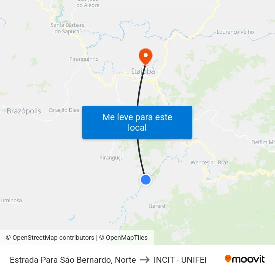 Estrada Para São Bernardo, Norte to INCIT - UNIFEI map
