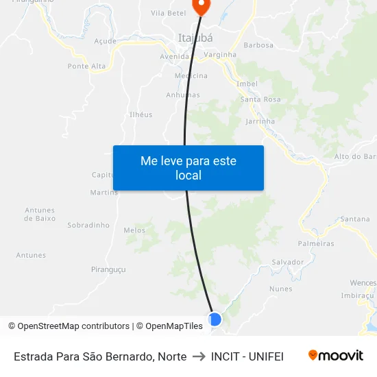Estrada Para São Bernardo, Norte to INCIT - UNIFEI map