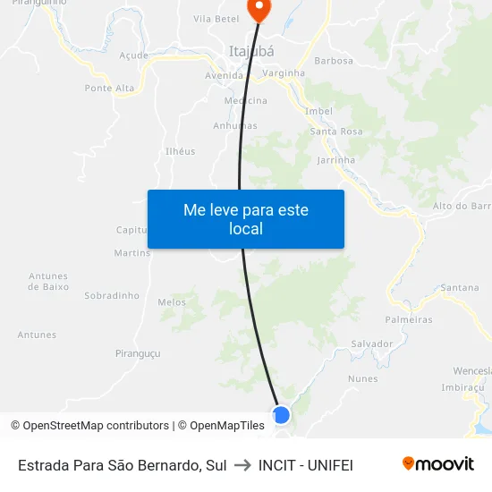 Estrada Para São Bernardo, Sul to INCIT - UNIFEI map