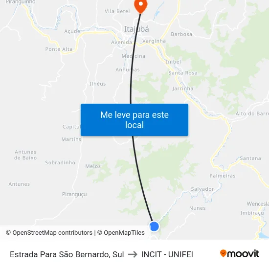 Estrada Para São Bernardo, Sul to INCIT - UNIFEI map