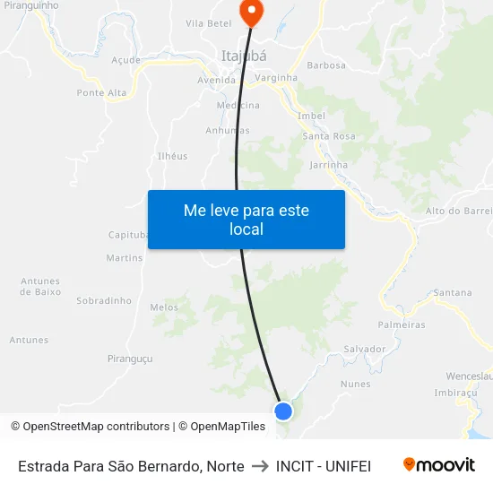 Estrada Para São Bernardo, Norte to INCIT - UNIFEI map