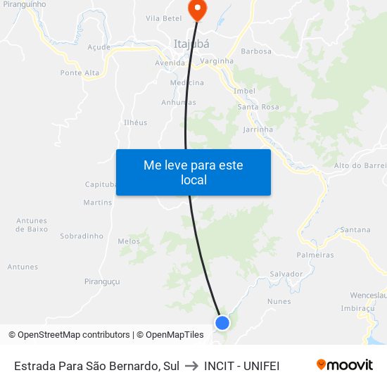 Estrada Para São Bernardo, Sul to INCIT - UNIFEI map