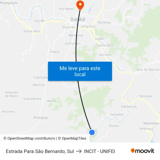 Estrada Para São Bernardo, Sul to INCIT - UNIFEI map